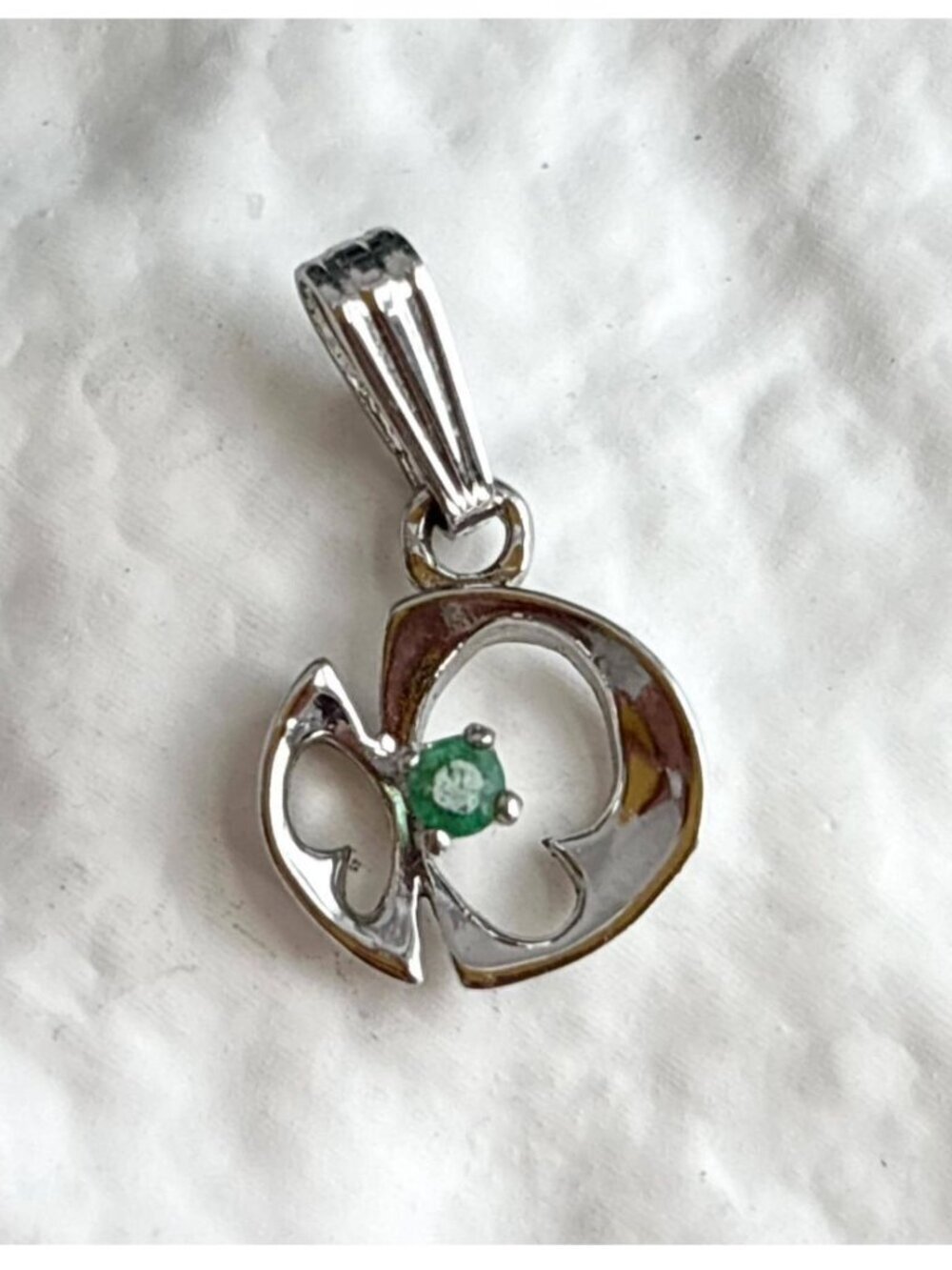Abstract Butterfly Green Rhinestone Tiny Sterling Silver 925 Pendant | Charm